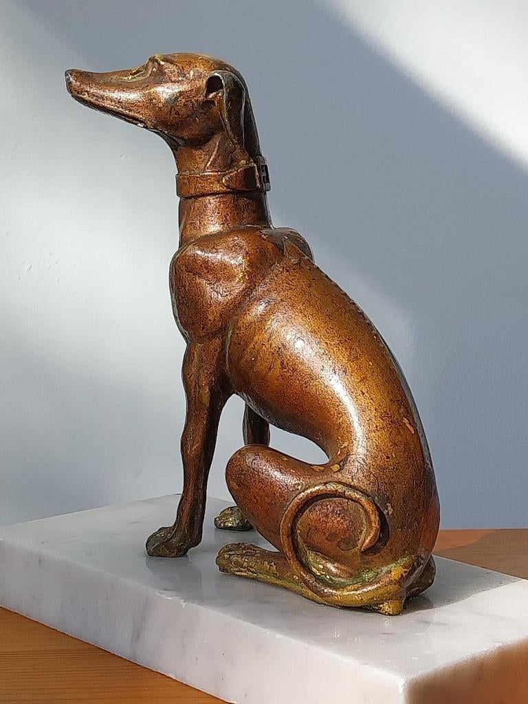 Art Deco gouden windhond beeld – zamak op marmer – vintage, Minder dan 20 cm, Art deco, Handgemaakt, Ophalen of Verzenden