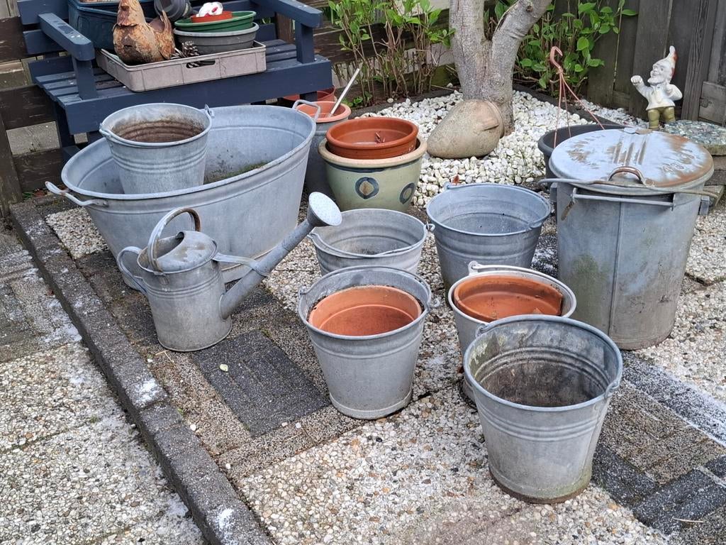 Diverse zinken emmers, wasteil en gieter Collectie, Tuin en Terras, Ophalen, Gebruikt