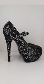 Pleaser Bordello Teeze Pailletten Pumps Maat 39, Pumps, Zwart, Zo goed als nieuw, Verzenden