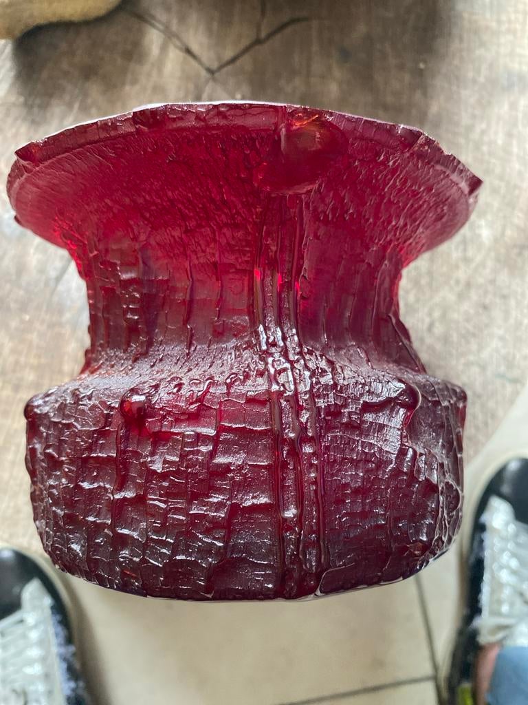 Timo Sarpaneva Iittala Vaas Rood Glas Unica 3350, Ophalen of Verzenden