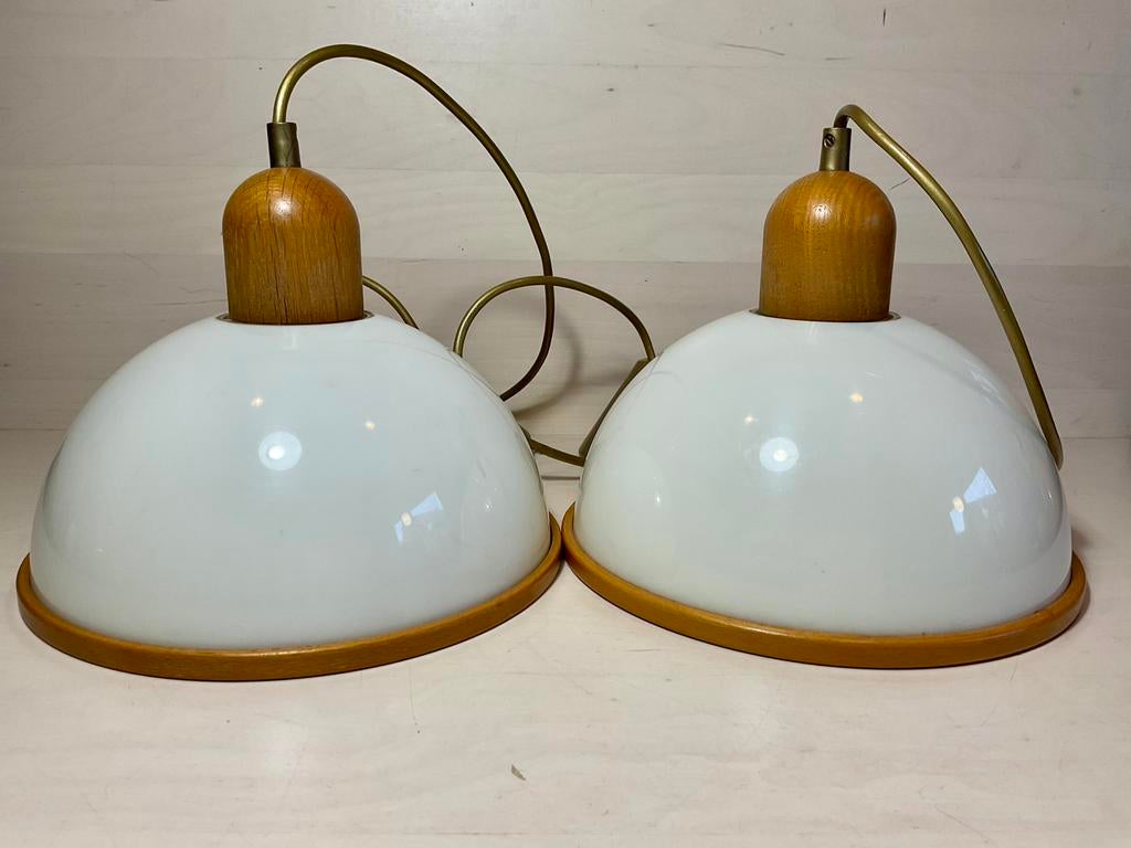 Twee prachtige vintage Steinhauer hanglampen mushroom, Hout, Gebruikt, Jaren 80, Ophalen of Verzenden