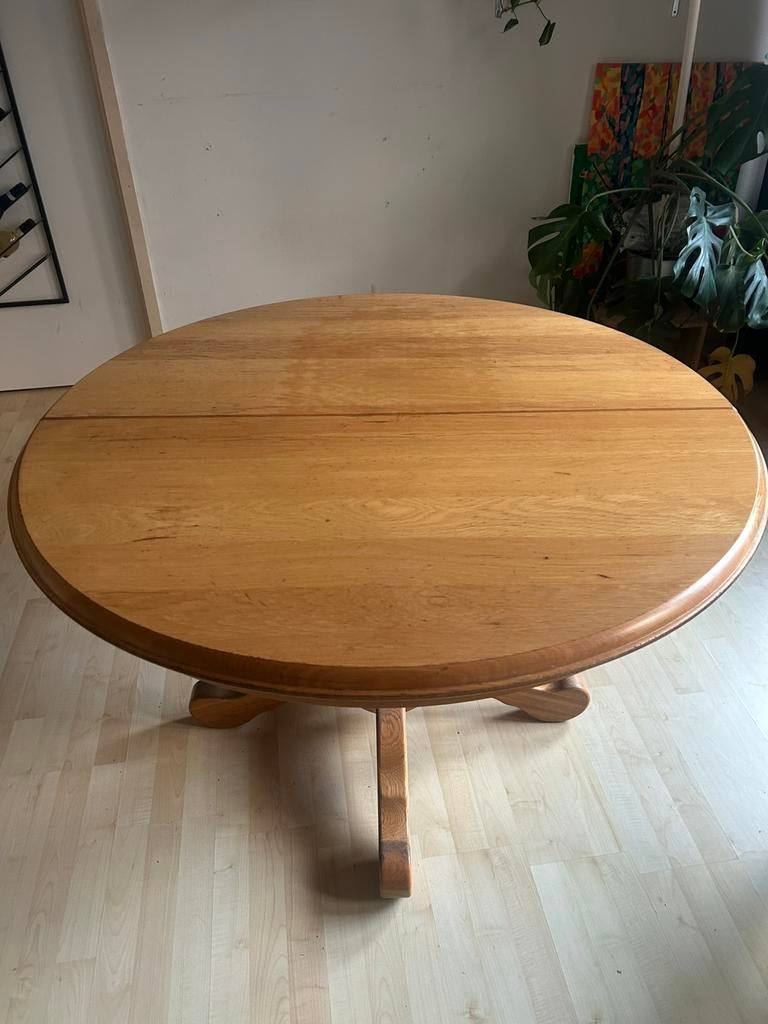 Ronde/ovale houten tafel, Huis en Inrichting, Ophalen, Gebruikt, 100 tot 150 cm, Eikenhout