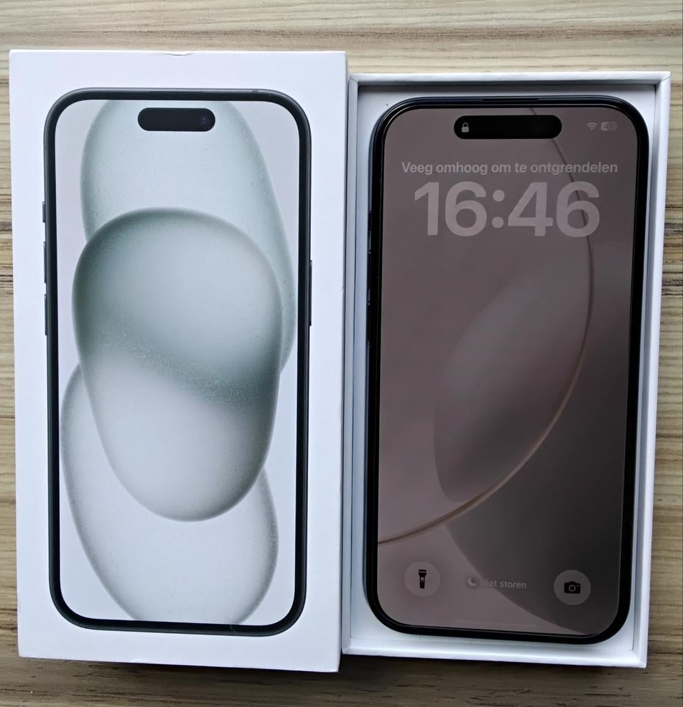 iPhone 15 128GB - Nieuwstaat met factuur en extra's, Telecommunicatie, Mobiele telefoons | Apple iPhone, 128 GB, IPhone 15, Zwart