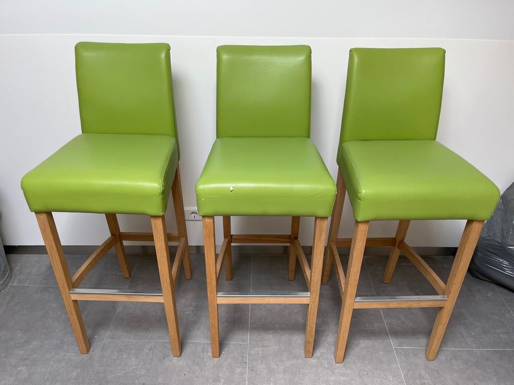 3x Lime Groene Barkrukken, Ophalen, Gebruikt, Met voetsteun, 90 cm of meer