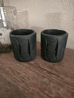 Set van 2 waxinelicht houders,  sober, stoer., Overige materialen, Gebruikt, Zwart, Ophalen of Verzenden