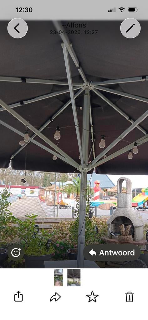 Grote Horeca Parasol - 5.00 meter doorsnede, Ophalen, Gebruikt, Meer dan 4 meter, Stokparasol