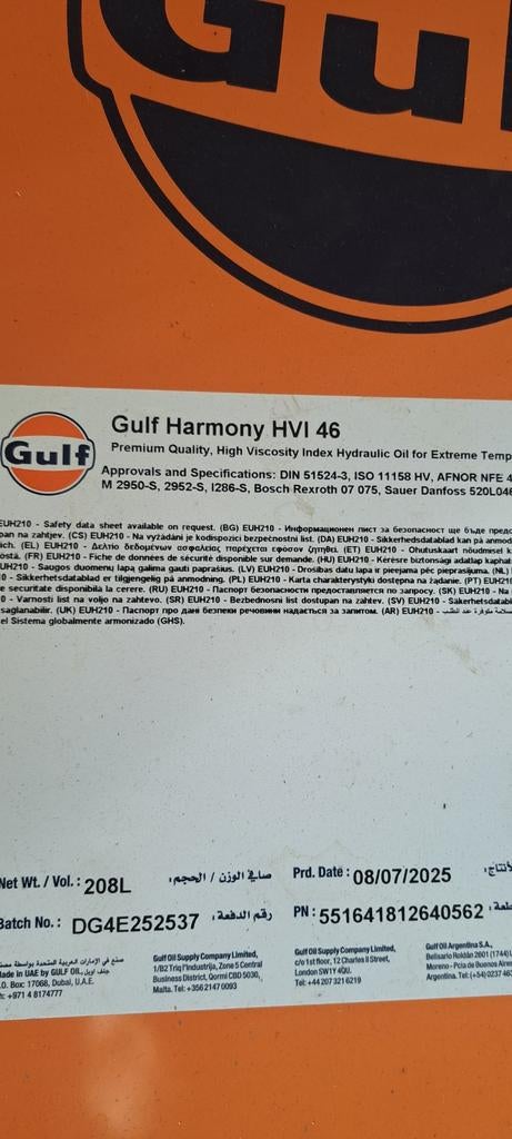 Hydrauliek olie 46, Ophalen