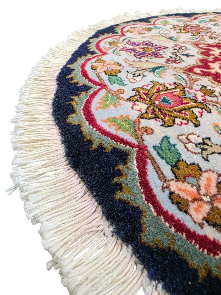 Handgeknoopt Perzisch wol Tabriz tapijt rond blue 50x50cm, Crème, 50 tot 100 cm, Perzisch, Klassiek, Oosters, Zo goed als nieuw