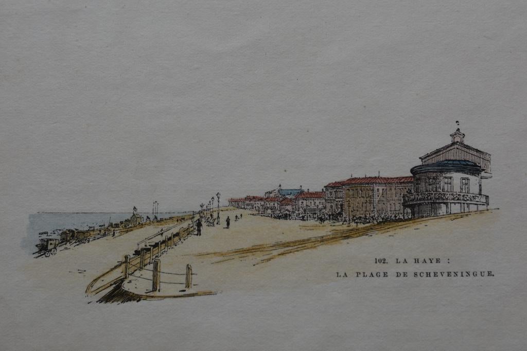 SCHEVENINGEN STRAND DEN HAAG Houtgravure 1881 Gekleurd G56, Antiek en Kunst, Kunst | Etsen en Gravures, 1800 - 1899, Verzenden