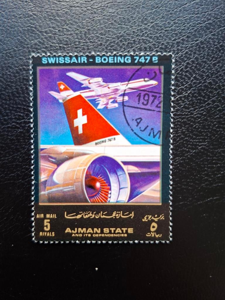 Vliegtuig.  Swissair. Boeing 747. Ajman State, Ophalen of Verzenden, Vliegtuigen