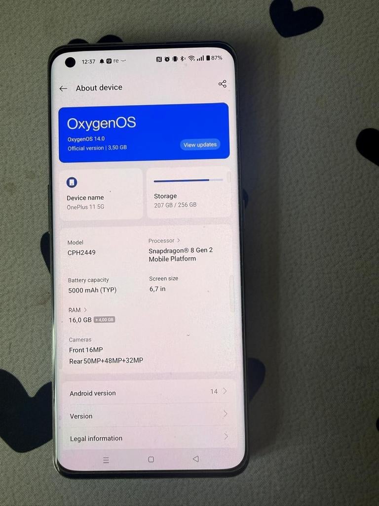 OnePlus 11 5G, 256 GB opslag, 16 GB RAM, Telecommunicatie, Mobiele telefoons | Overige merken, Ophalen, Zo goed als nieuw, 6 megapixel of meer