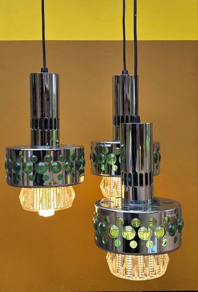 Vintage, design hanglamp.  Space age, jaren 60, Huis en Inrichting, Lampen | Hanglampen, Ophalen of Verzenden, Glas