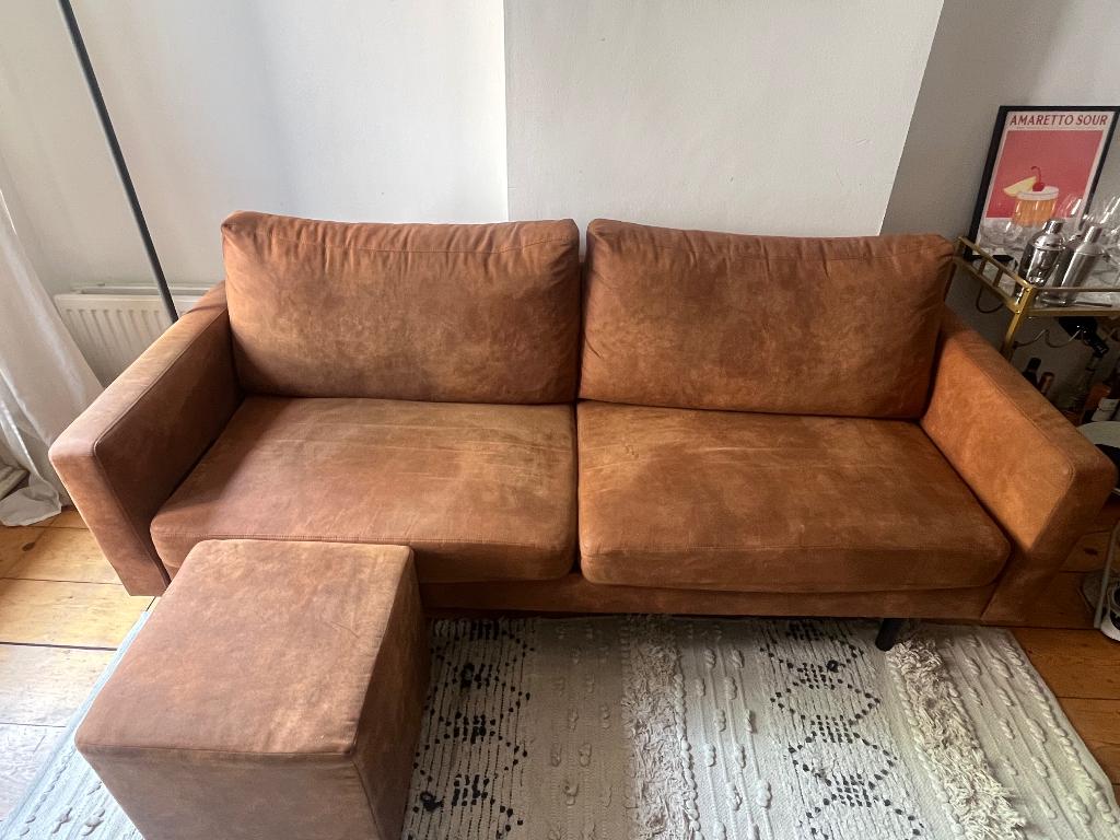 Bruine bank 2-zits, Ophalen, Gebruikt, Tweepersoons, 75 tot 100 cm