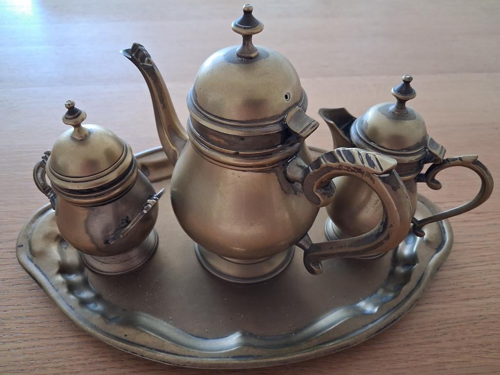 Vintage Koffiestel met Dienblad, Antiek en Kunst, Antiek | Koper en Brons, Ophalen of Verzenden