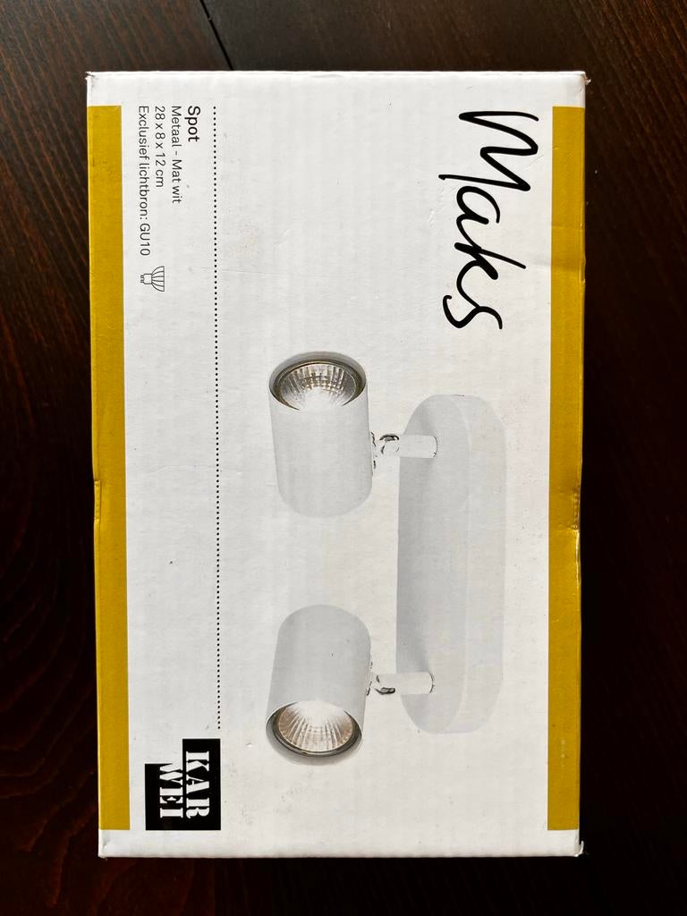 Witte plafondlamp met 2 spots, Ophalen, Halogeen, Metaal of Aluminium, Nieuw