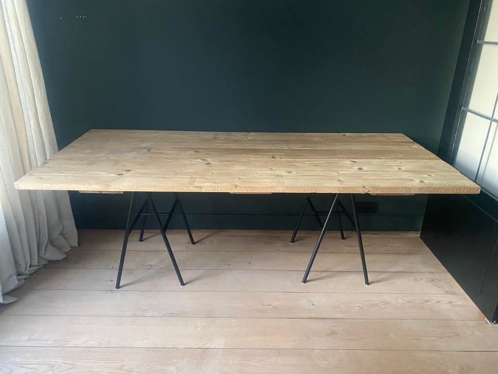 Op maat gemaakt bureau steigerhout + IKEA schragen 200x90 cm, Ophalen, Gebruikt, Hout, Industrieel