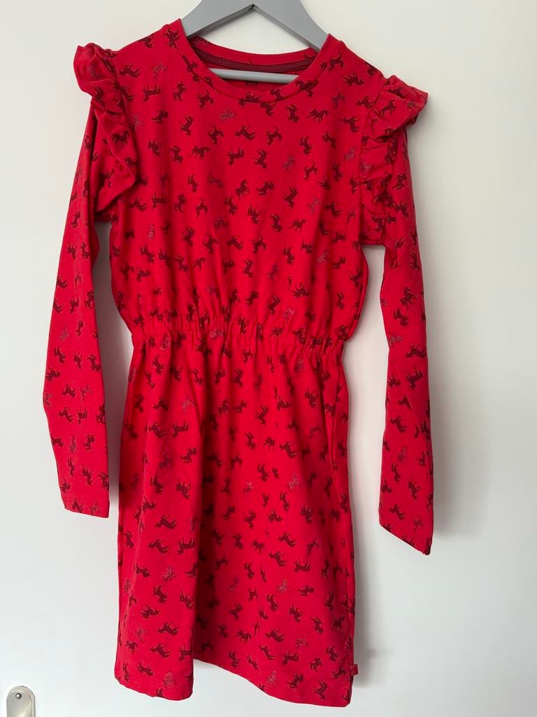 Rode meisjesjurk met eenhoorns - Maat 134/140, Ophalen of Verzenden, Zo goed als nieuw, Meisje, Jurk of Rok