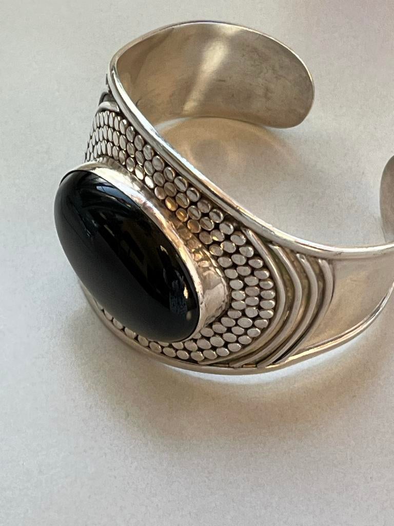Zware zilveren armband met Onyx, Sieraden, Tassen en Uiterlijk, Verzenden, Zwart, Zo goed als nieuw, Met edelsteen