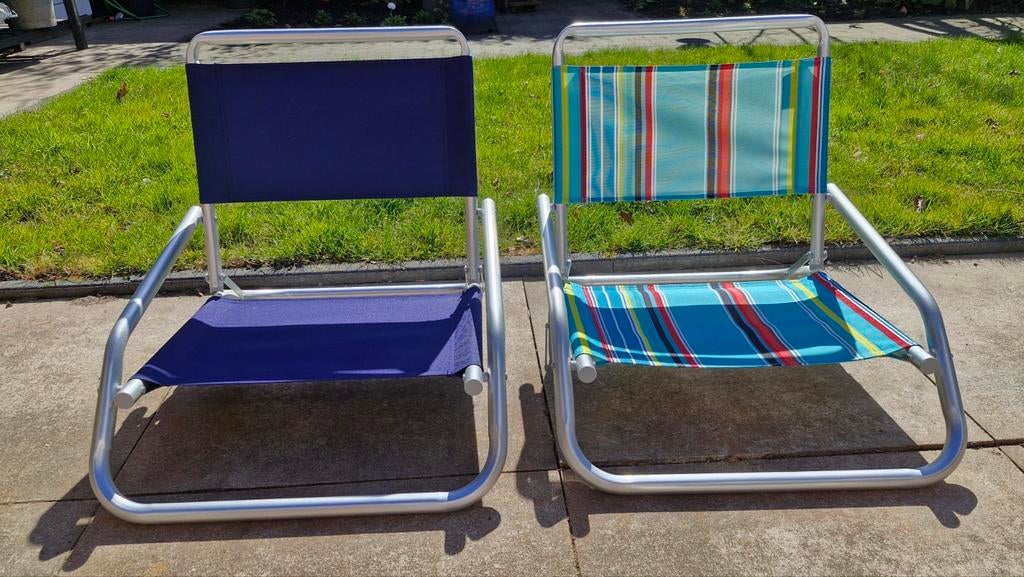 2 Strandstoeltjes, z.g.a.n., Tuin en Terras, Tuinstoelen, Zo goed als nieuw, Aluminium, Ophalen of Verzenden