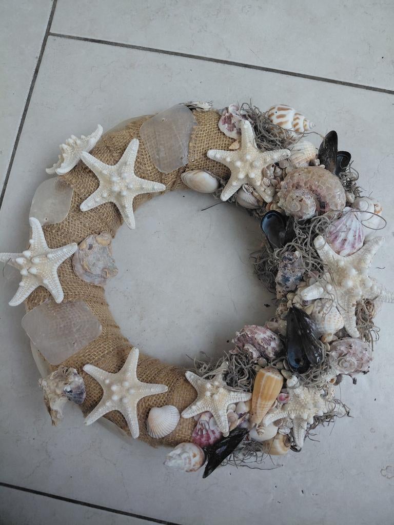 Schelpenkrans met jute en Tilandsia, Ophalen of Verzenden, Nieuw