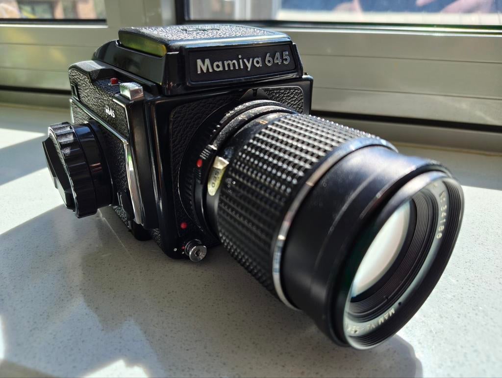 Mamiya 645 + Sekor 150mm lens, Ophalen of Verzenden, Gebruikt, Spiegelreflex, Overige Merken