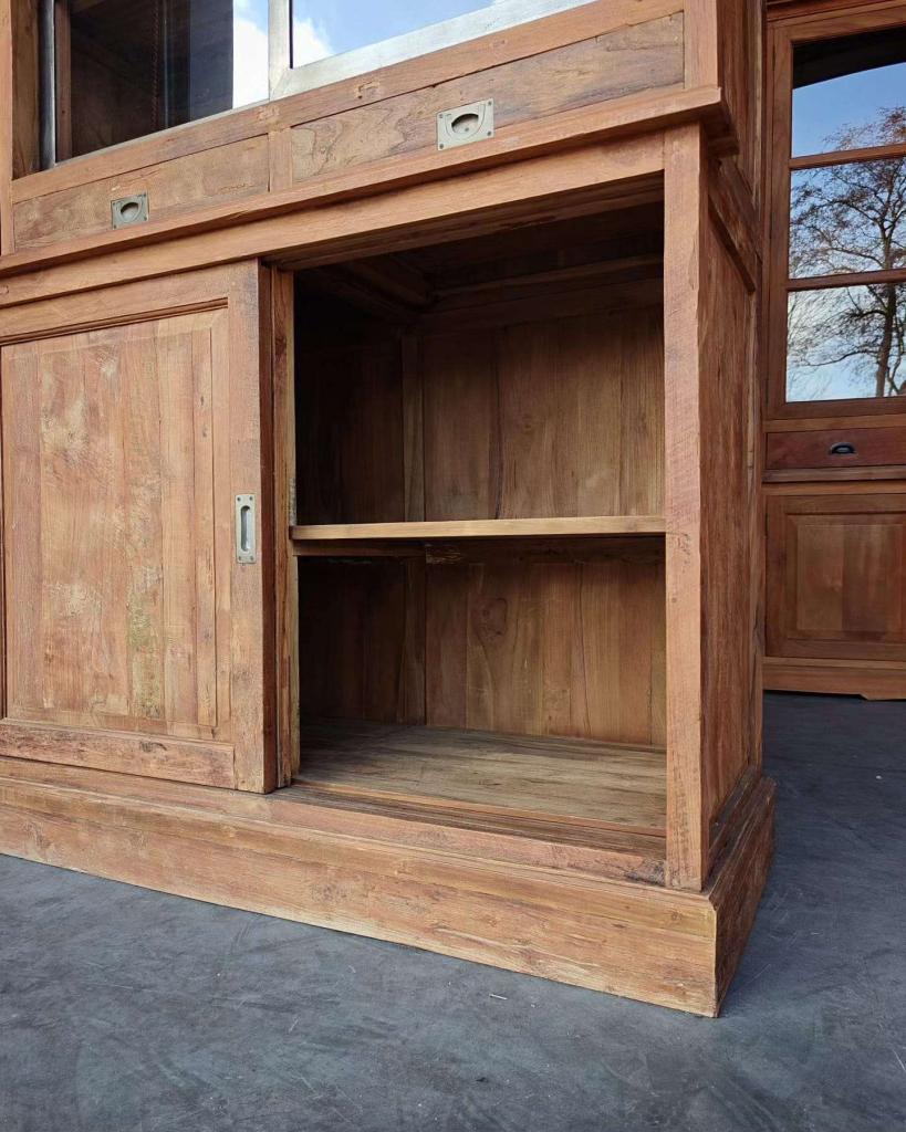 Stoere vitrinekast "Teakhout x Staal" | Buffetkast #2698, Niet ingevuld, Gebruikt, 200 cm of meer, Niet ingevuld