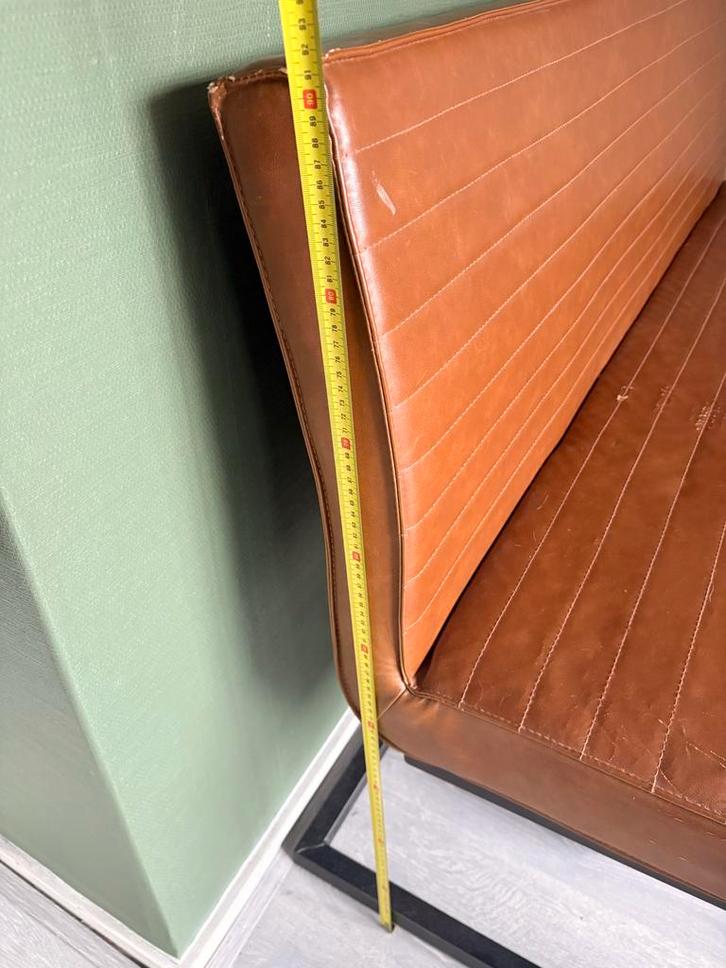 Eettafel bank - Bruin leer, Huis en Inrichting, Banken | Sofa's en Chaises Longues, Gebruikt, Driepersoons, 150 tot 200 cm, Minder dan 75 cm