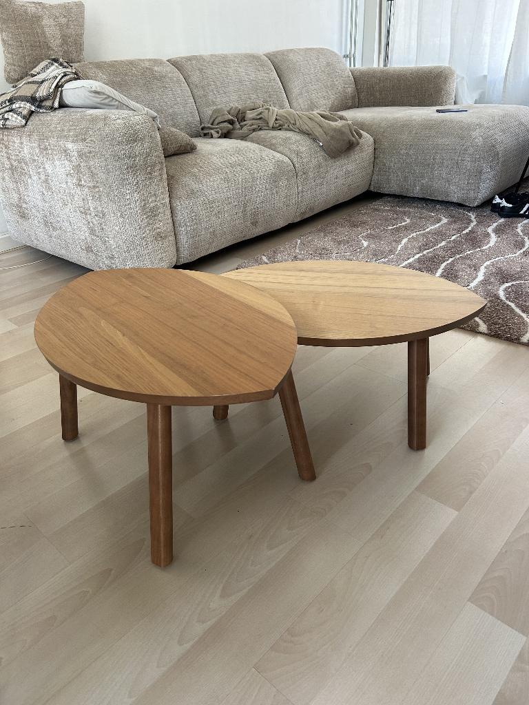 STOCKHOLM Bijzettafel, set van 2, walnootfineer, Ophalen, Minder dan 50 cm, 50 tot 100 cm, Scandinavian