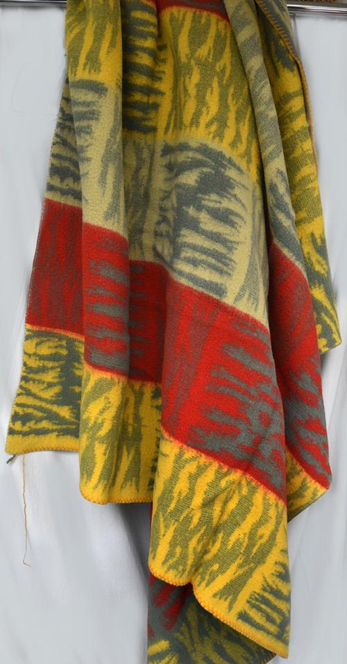 Vintage wollen deken, rood geel grijs crème, jaren 50/60, Huis en Inrichting, Woonaccessoires | Plaids en Woondekens, Ophalen of Verzenden