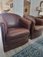 2 klassieke donkerbruine kunstlederen fauteuils, Huis en Inrichting, Fauteuils, Ophalen of Verzenden, Gebruikt, Overige materialen