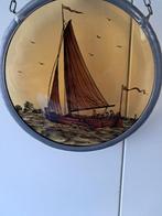 Vintage glas in lood raamhanger met zeilschip, Antiek en Kunst, Ophalen of Verzenden