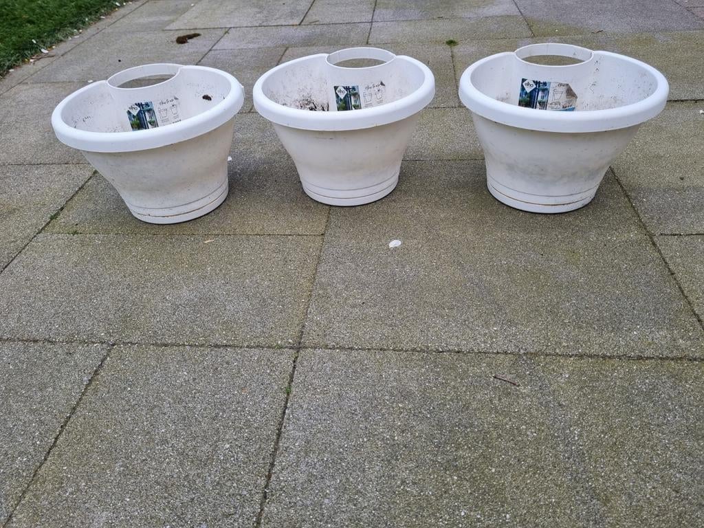 3 Witte Elho regenpijp bloempotten, Tuin en Terras, Ophalen, Kunststof, Gebruikt, Minder dan 60 cm