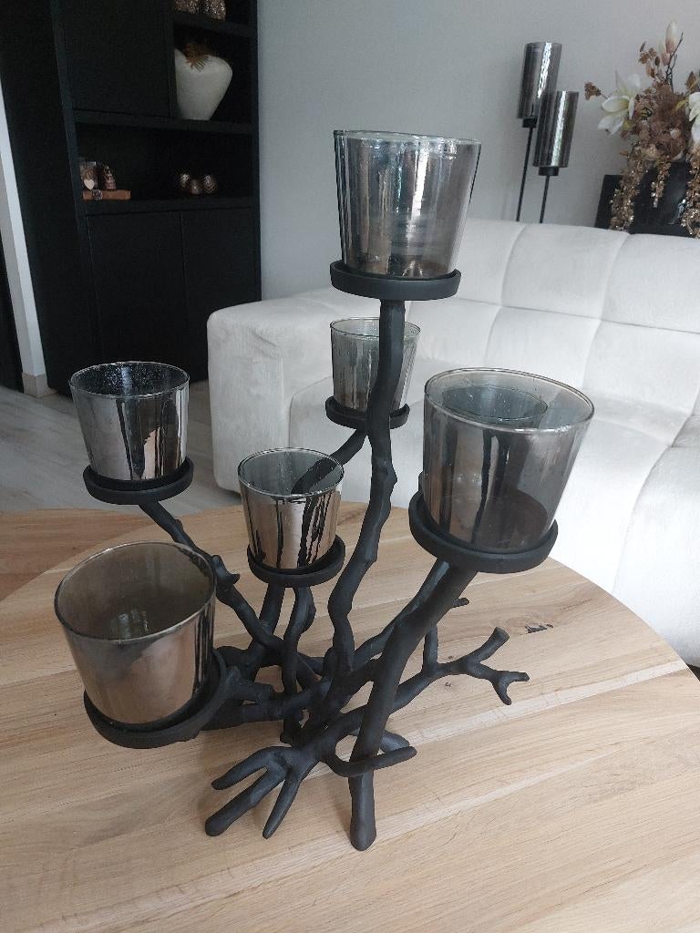 Colmore kandelaar tak met 7 windlichten, Ophalen, 50 tot 75 cm, Zwart, Zo goed als nieuw