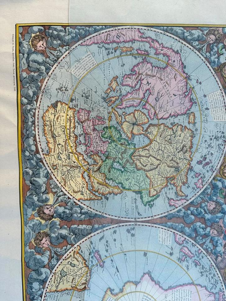 Antieke Wereldkaart: Noord- en Zuidpool, ingelijst, Boeken, Atlassen en Landkaarten, Zo goed als nieuw, Landkaart, Wereld, Voor 1800