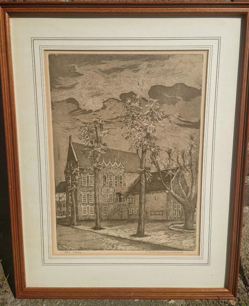 Pierre TIMMERMANS (1930-2007) Oud Raadhuis Uden, ets, Antiek en Kunst, Kunst | Etsen en Gravures, Architectuur, 22 cm, Ophalen of Verzenden