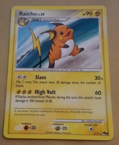 Pokemon pop series 9 promo raichu 3/17, Ophalen of Verzenden, Zo goed als nieuw, Losse kaart