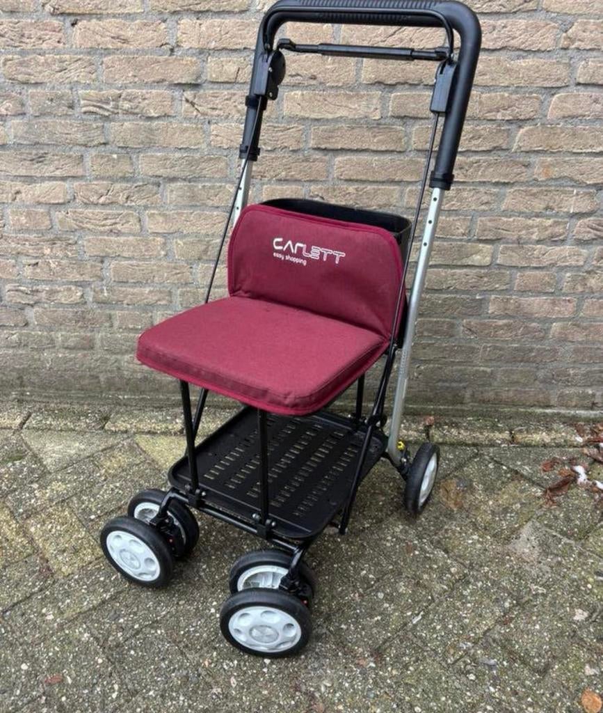 Carlett Lett800 rollator en boodschappenwagen bordeauxrode, Diversen, Ophalen of Verzenden, Opvouwbaar, Gebruikt