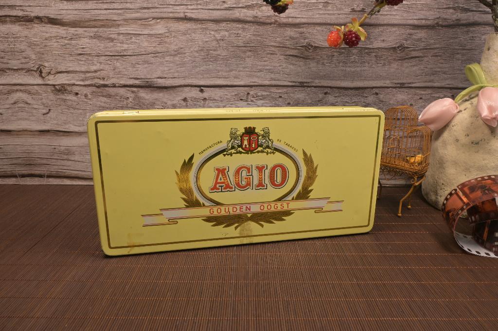 Agio gouden oogst sigarenblik 60s/70s - Aupad10, Verzenden, Gebruikt, Tabaksdoos of Verpakking