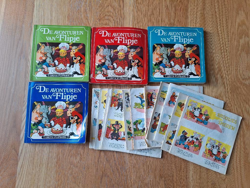 Flipje Tiel: 4x 't Grote Flipboek + 7 originele filmstroken, Gelezen, Van der Beek, Ophalen of Verzenden, Meerdere stripboeken