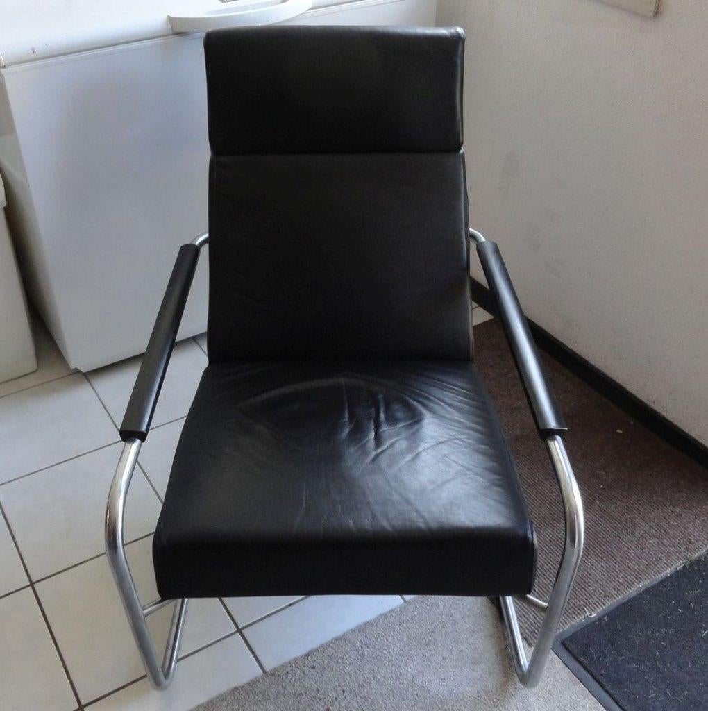 Fauteuil zwart leer, merk Harvink, zgan, Huis en Inrichting, Fauteuils, Ophalen, 75 tot 100 cm, Zo goed als nieuw, Leer