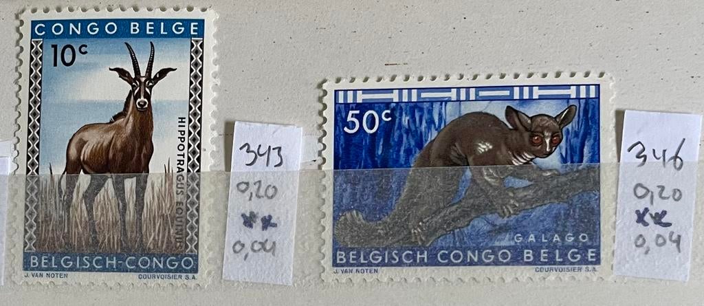 2 postzegels Belgisch Congo; dieren, Ophalen of Verzenden, Dier of Natuur