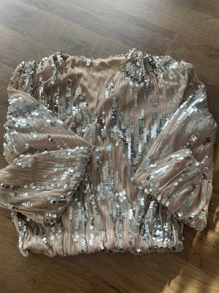 Glitter top kort model, Ophalen, Beige, Nieuw, Lange mouw