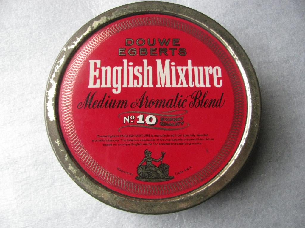 Oud Engels Tabak Blik English Mixture Nr 10 Douwe Egberts, Verzenden, Gebruikt, Tabaksdoos of Verpakking