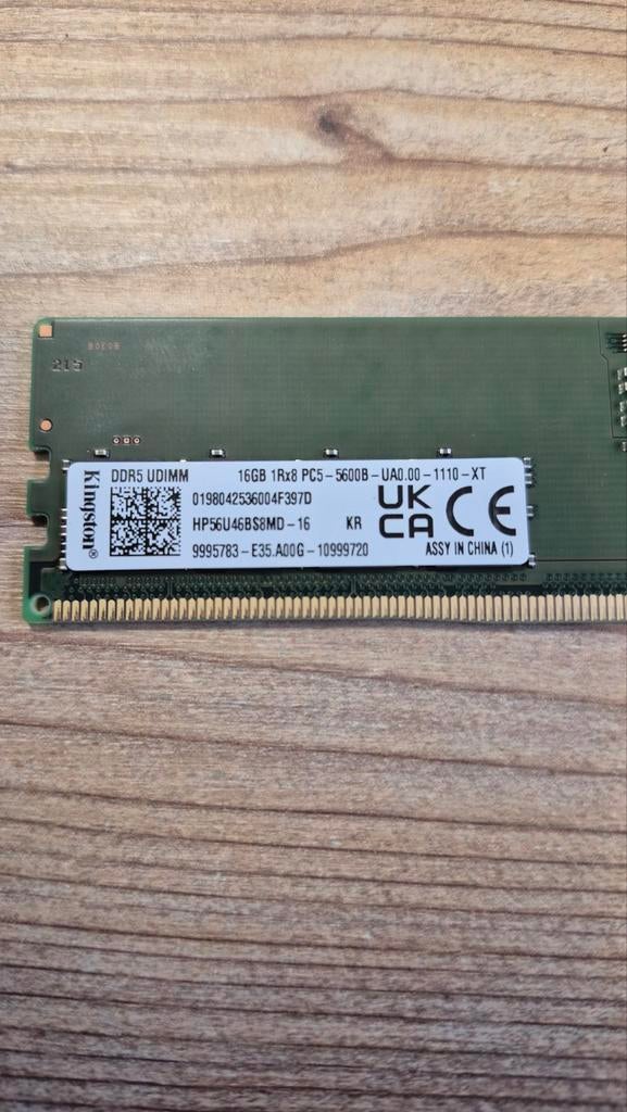 Kingston 16GB DDR5 UDIMM RAM 5600MHz, Computers en Software, RAM geheugen, Ophalen of Verzenden, Zo goed als nieuw, Desktop, DDR5
