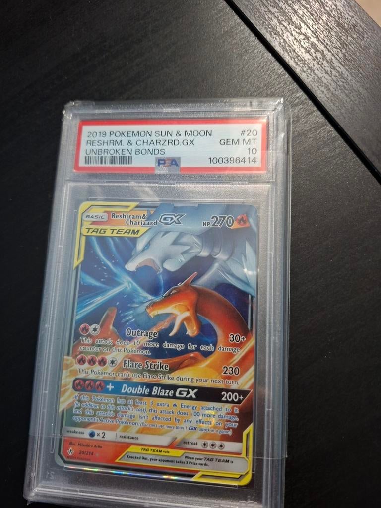 Pokemon kaart Reshiram & Charizard GX 20/214 PSA 10, Hobby en Vrije tijd, Verzamelkaartspellen | Pokémon, Ophalen of Verzenden
