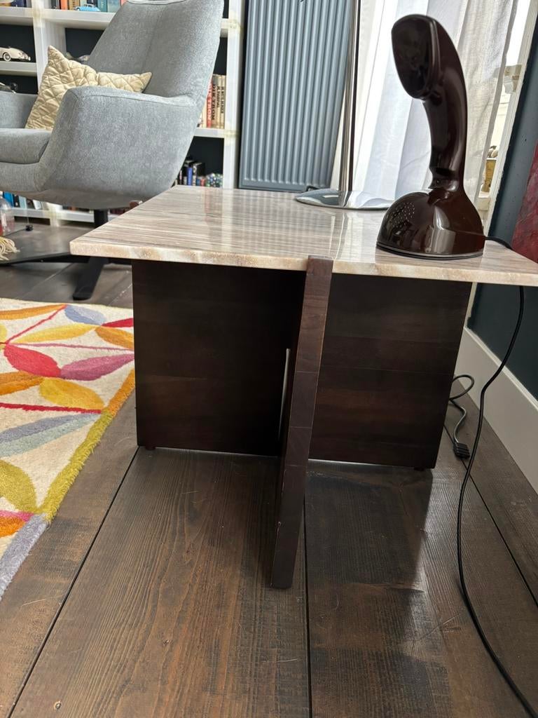 Vintage-stijl salontafel, prachtig strak hout en marmer, Ophalen, Vintage, design, 50 tot 100 cm, 50 tot 100 cm