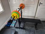 Complete  fitnesset met gewichten en opklapbaar bankje, Sport en Fitness, Ophalen, Zo goed als nieuw, Fitnessbank