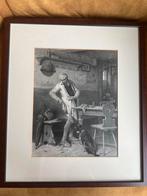 Oude prent met man en hond in lijst, Verzenden