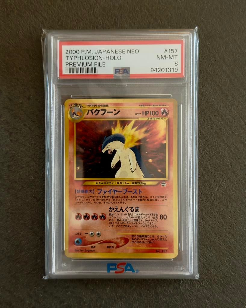 Typhlosion 157 Holo PSA 8 - Japanse Neo Genesis - NM/Mint, Ophalen of Verzenden, Zo goed als nieuw