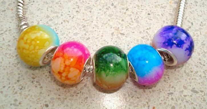 Set van 5 groot gat glasbedels multicolour, Sieraden, Tassen en Uiterlijk, Bedels, Nieuw, Overige merken, Glas of Kristal, 4 bedels of meer